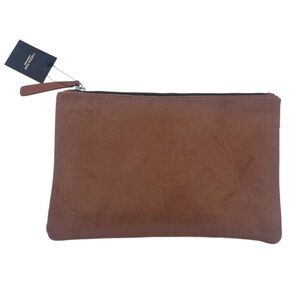 Martina Mori Italian Made Genuine Brown Leather and Calf Hair Zip Pouch Clutch